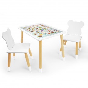Детский комплект стол и два стула Мишка Rolti Baby с накладкой Алфавит (белая столешница/белое сиденье/береза ножки) в Стрежевом - strezevoi.ok-mebel.com | фото