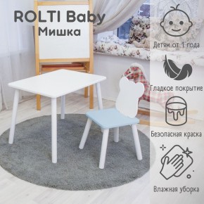 Детский комплект стол и стул «Мишка» Rolti Baby  (голубая столешница/голубое сиденье/белые ножки) в Стрежевом - strezevoi.ok-mebel.com | фото