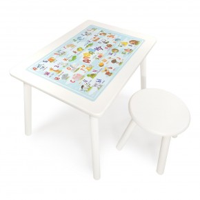 Детский комплект стол и табурет круглый Rolti Baby с накладкой Алфавит (белая столешница/белое сиденье/белые ножки) в Стрежевом - strezevoi.ok-mebel.com | фото