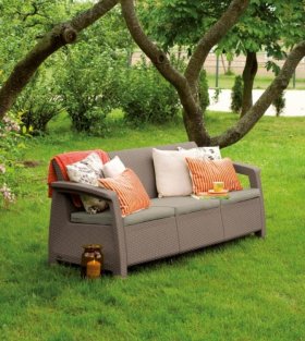 Диван пластиковый Корфу Макс (Corfu love seat max) капучино - песок в Стрежевом - strezevoi.ok-mebel.com | фото 2