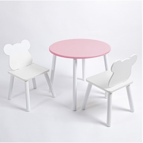 Комплект детский стол КРУГЛЫЙ и два стула МИШКА ROLTI Baby (розовая столешница/белое сиденье/белые ножки) в Стрежевом - strezevoi.ok-mebel.com | фото