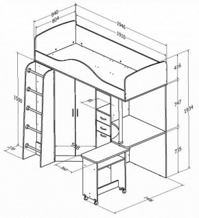 Кровать-чердак "Теремок-1" Дуб молочный/Орех в Стрежевом - strezevoi.ok-mebel.com | фото 2