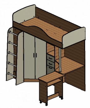 Кровать-чердак "Теремок-1" Дуб молочный/Орех в Стрежевом - strezevoi.ok-mebel.com | фото 3