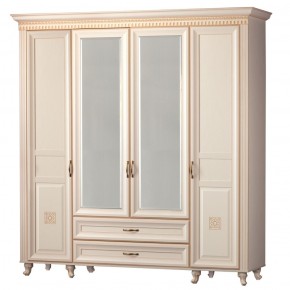 Шкаф для одежды 4-дверный с зеркалом №493 Марлен кремовый белый в Стрежевом - strezevoi.ok-mebel.com | фото