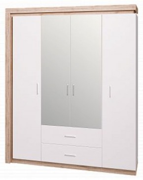 Шкаф для одежды с ящиками 4-х створчатый с зеркалом Люмен 16 в Стрежевом - strezevoi.ok-mebel.com | фото 1