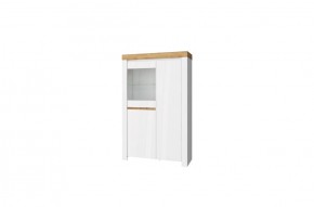 Шкаф с витриной 1V2D, TAURUS, цвет белый/дуб вотан в Стрежевом - strezevoi.ok-mebel.com | фото 1